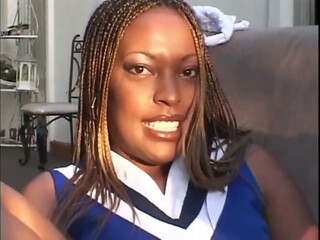 Sexy black cheerleader loves big white penis in pussy in mouth...cum in mouth