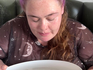 Huge Hungry BBW Stuffing Herself at Breakfast