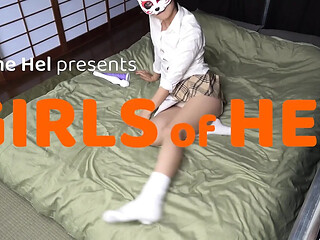 Handsome man plays with Japanese student in anal training