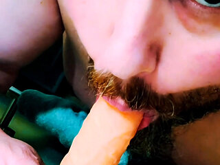 Superchub sucking dildo