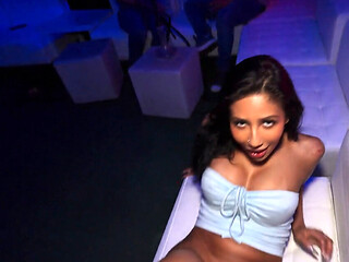 Short tanned Colombian babe with fake tits fucked in the club POV