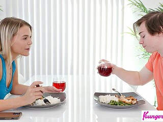 Blonde MILF Evelyn Payne Lures Anthony Pierce into Seductive Family Dinner Before Deep-Throat Blow