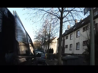 Sexy redhead German babe fucked in the moving car