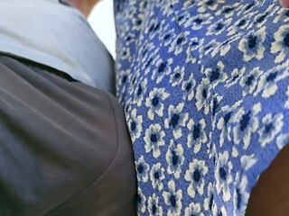 Dirty Guys Slide His Dick Under Her Dress on Subway and Cums Hard