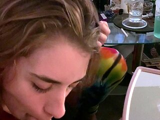 Wet and messy amateur blowjob and handjob