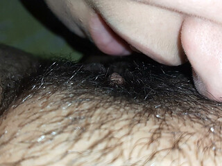 I press her head closer to my hairy pussy with my hand so I can cum harder