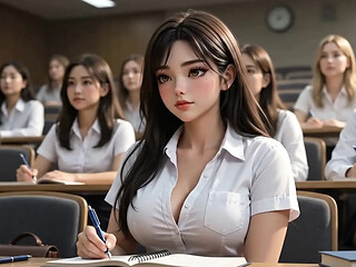 Hot college student seduces her professor after hours in steamy desk scene