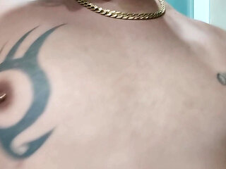 Showing Tattooed Breasts and Pierced Nipples - Squeezing and Touching Breasts - Tits Play