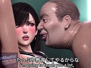Hottie Tifa takes on the ugly older man in explicit animated action