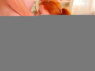 Bmbshell redhead slut deepthroats her stepson's cock, then bends over and gets her pussy slammed