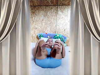 Hot Housewife Lukerya Is Busy Having Fun on a Large Bed.