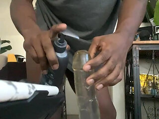 Quick Home Alone Session Sliding a Nine Inch Dildo Between A Nerdy Thong & Male Black Ass