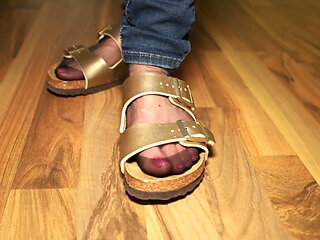 Nylons & Tight Jeans - Dangling in Classic Sandals
