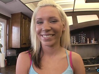 Natural blonde babe takes big cock balls deep
