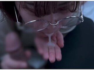 A Girl With Neat Glasses Gets Ejaculated In The Mouth