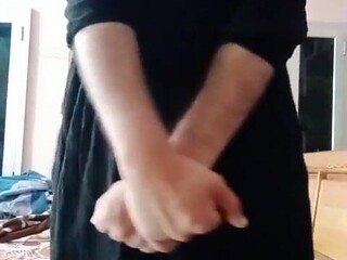 Indian Homo Crossdresser Gaurisissy demonstrating and pressing her large bra-stuffers in black sundress