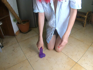 An 18-year-old girl fucks a new dildo after school.