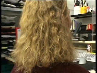 Curly haired blonde gets her hairy pussy fingered