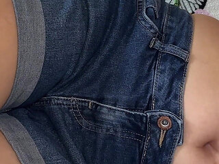 Jeans Fart Spank: Belly Play on the Couch