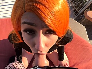 Amateur redhead slut gives a great pov blowjob