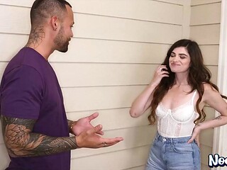 Brunette Nicole Kneels in Ecstasy During Intense Handjob, Gagging Deep Blowjob, and Mission