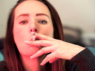 Petite Brunette Close up Smoking Tease