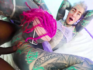 Inked POV trans threesome