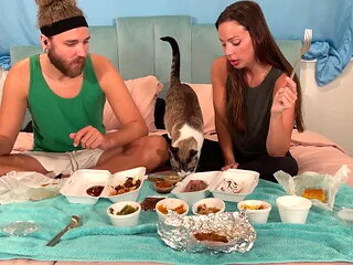 Bbq Tasting in Bed ( We Don't have Furniture Yet)