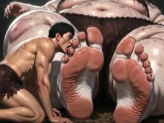 Huge Obese Giantess BBW - Slave Licking Her Giant Feet in Worship