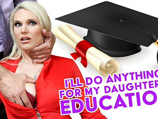 Dirty Blonde MILF Eats the Principal's Ass and Lets Him Ram Her Pussy Hard to Keep Her Stepdaughter at College