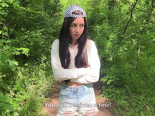 Caught a girl drawing graffiti and fucked her in the forest - Cum in panties