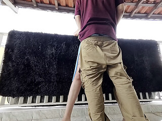 A post-party encounter ends with a creampie on the balcony.