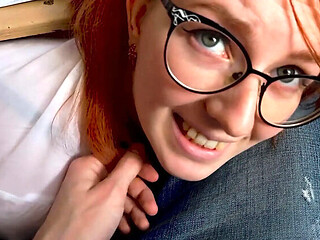 Russian college student sucks classmate's cock under desk during lesson