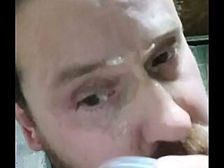 Gay washed his face with fresh cum!