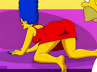 Married Housewife Cheats on Her Cuckold Husband on a Pink Couch. Cartoon Parody Simpsons. Hentai