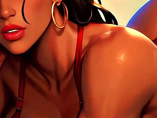 4K 100% Ai Generated 3D Soft Looping Pmv: Dark-skinned Thick Ass Gentle Twerk on Tropical Beach in Sexy Bikinis