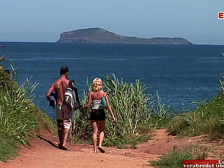 Beach Blonde Teen FFMs Sandwiched for a Threesome