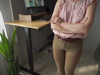 Naughty Colleague Showing off Wedgie Pussy