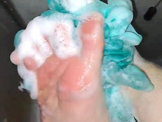 They soap my feet in the shower