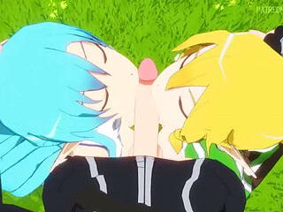 SAO - Sex in Alfheim with Asuna &amp_ Leafa (Sub.Espa&ntilde_ol) by Miura3D
