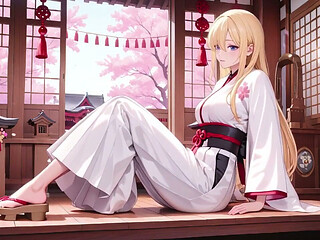 Blonde Miko in the Shrine! Taboo Whispers Under Cherry Blossoms, White Skirt Too Revealing!