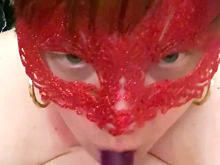 BBW Amber Sucking on Small Dildo and Learning to Deep Throat