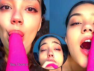 Hot College Girl Deepthroating a Dildo and Keeps Asking for Cum on Her Face
