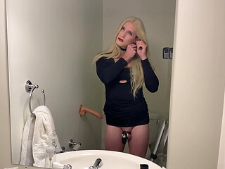 Crossdresser Fucked in Chastity Cage