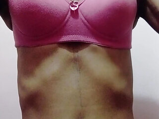 Sissy wearing pink bra and red panty