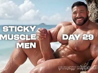 Sticky Muscle Men Day 29 Preview, AI-Generated Muscle Guys, Big Dicks, Big Cum Loads