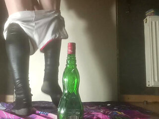 Femboy sissy slut rides a bottle hard