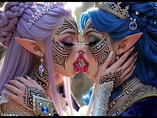 Beautiful Elves Princess Kissing, Ai Animation