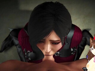 Resident Evil parody: Lyon's huge cock in Ada Wong's mouth