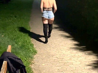 Hotwife Outdoor Walking in Sexy Hotpants